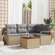vidaXL Trädgårdsoffset med kudde 5 pcs Beige Poly rattan