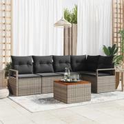 vidaXL Trädgårdsoffset med kudde 6 pcs Grå Poly rattan