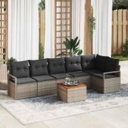 vidaXL Trädgårdsoffset med kudde 7 pcs Grå Poly rattan