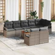 vidaXL Trädgårdsoffset med kudde 9 pcs Grå Poly rattan