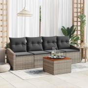 vidaXL Trädgårdsoffset med kudde 5 pcs Grå Poly rattan