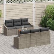 vidaXL Trädgårdsoffset med kudde 7 pcs Grå Poly rattan