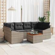 vidaXL Trädgårdsoffset med kudde 7 pcs Grå Poly rattan
