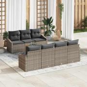 vidaXL Trädgårdsoffset med kudde 8 pcs Grå Poly rattan