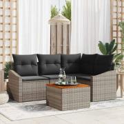 vidaXL Trädgårdsoffset med kudde 5 pcs Grå Poly rattan