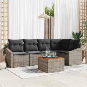 vidaXL Trädgårdsoffset med kudde 6 pcs Grå Poly rattan