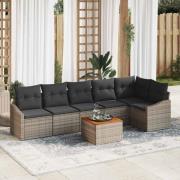 vidaXL Trädgårdsoffset med kudde 7 pcs Grå Poly rattan