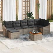 vidaXL Trädgårdsoffset med kudde 8 pcs Grå Poly rattan