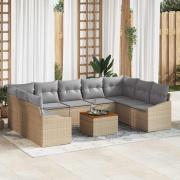 vidaXL Trädgårdsoffset med kudde 10 pcs Beige Poly rattan