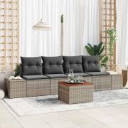 vidaXL Trädgårdsoffset med kudde 5 pcs Grå Poly rattan