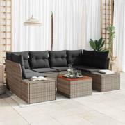 vidaXL Trädgårdsoffset med kudde 7 pcs Grå Poly rattan