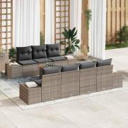 vidaXL Trädgårdsoffset med kudde 8 pcs Grå Poly rattan