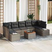 vidaXL Trädgårdsoffset med kudde 8 pcs Grå Poly rattan