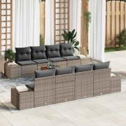 vidaXL Trädgårdsoffset med kudde 9 pcs Grå Poly rattan