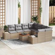 vidaXL Trädgårdsoffset med kudde 9 pcs Beige Poly rattan