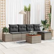 vidaXL Trädgårdsoffset med kudde 6 pcs Grå Poly rattan