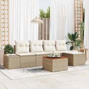 vidaXL Trädgårdsoffset med kudde 6 pcs Beige Poly rattan