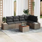 vidaXL Trädgårdsoffset med kudde 6 pcs Grå Poly rattan