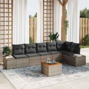 vidaXL Trädgårdsoffset med kudde 7 pcs Grå Poly rattan