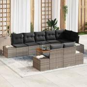 vidaXL Trädgårdsoffset med kudde 9 pcs Grå Poly rattan