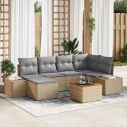 vidaXL Trädgårdsoffset med kudde 7 pcs Beige Poly rattan