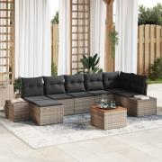 vidaXL Trädgårdsoffset med kudde 8 pcs Grå Poly rattan