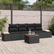 vidaXL Trädgårdsoffset med kudde 5 pcs Svart Poly rattan
