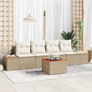vidaXL Trädgårdsoffset med kudde 5 pcs Beige Poly rattan