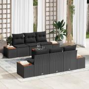 vidaXL Trädgårdsoffset med kudde 7 pcs Svart Poly rattan