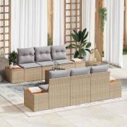 vidaXL Trädgårdsoffset med kudde 7 pcs Beige Poly rattan