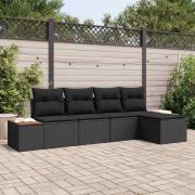 vidaXL Trädgårdsoffset med kudde 5 pcs Svart Poly rattan