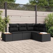 vidaXL Trädgårdsoffset med kudde 4 pcs Svart Poly rattan