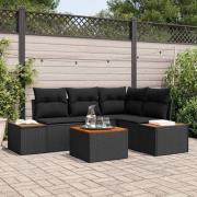 vidaXL Trädgårdsoffset med kudde 5 pcs Svart Poly rattan