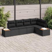 vidaXL Trädgårdsoffset med kudde 5 pcs Svart Poly rattan