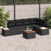vidaXL Trädgårdsoffset med kudde 6 pcs Svart Poly rattan