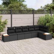 vidaXL Trädgårdsoffset med kudde 6 pcs Svart Poly rattan