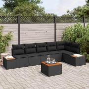 vidaXL Trädgårdsoffset med kudde 7 pcs Svart Poly rattan