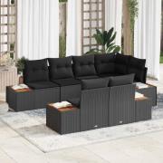 vidaXL Trädgårdsoffset med kudde 7 pcs Svart Poly rattan