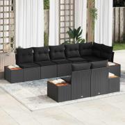vidaXL Trädgårdsoffset med kudde 8 pcs Svart Poly rattan
