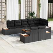 vidaXL Trädgårdsoffset med kudde 9 pcs Svart Poly rattan