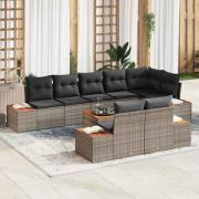 vidaXL Trädgårdsoffset med kudde 9 pcs Grå Poly rattan