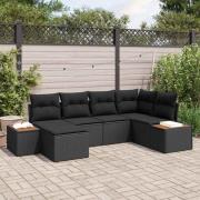 vidaXL Trädgårdsoffset med kudde 6 pcs Svart Poly rattan
