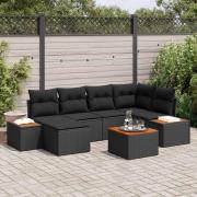 vidaXL Trädgårdsoffset med kudde 7 pcs Svart Poly rattan