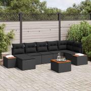 vidaXL Trädgårdsoffset med kudde 8 pcs Svart Poly rattan