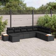 vidaXL Trädgårdsoffset med kudde 8 pcs Svart Poly rattan