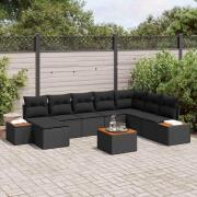 vidaXL Trädgårdsoffset med kudde 9 pcs Svart Poly rattan