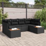 vidaXL Trädgårdsoffset med kudde 6 pcs Svart Poly rattan