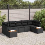 vidaXL Trädgårdsoffset med kudde 7 pcs Svart Poly rattan