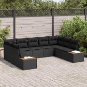vidaXL Trädgårdsoffset med kudde 9 pcs Svart Poly rattan