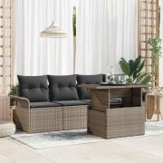 vidaXL Trädgårdsoffset med kudde 5 pcs Grå Poly rattan